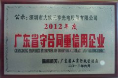 元亨光電喜獲2012年「廣(guǎng)東省守合同重信用」企業(yè)